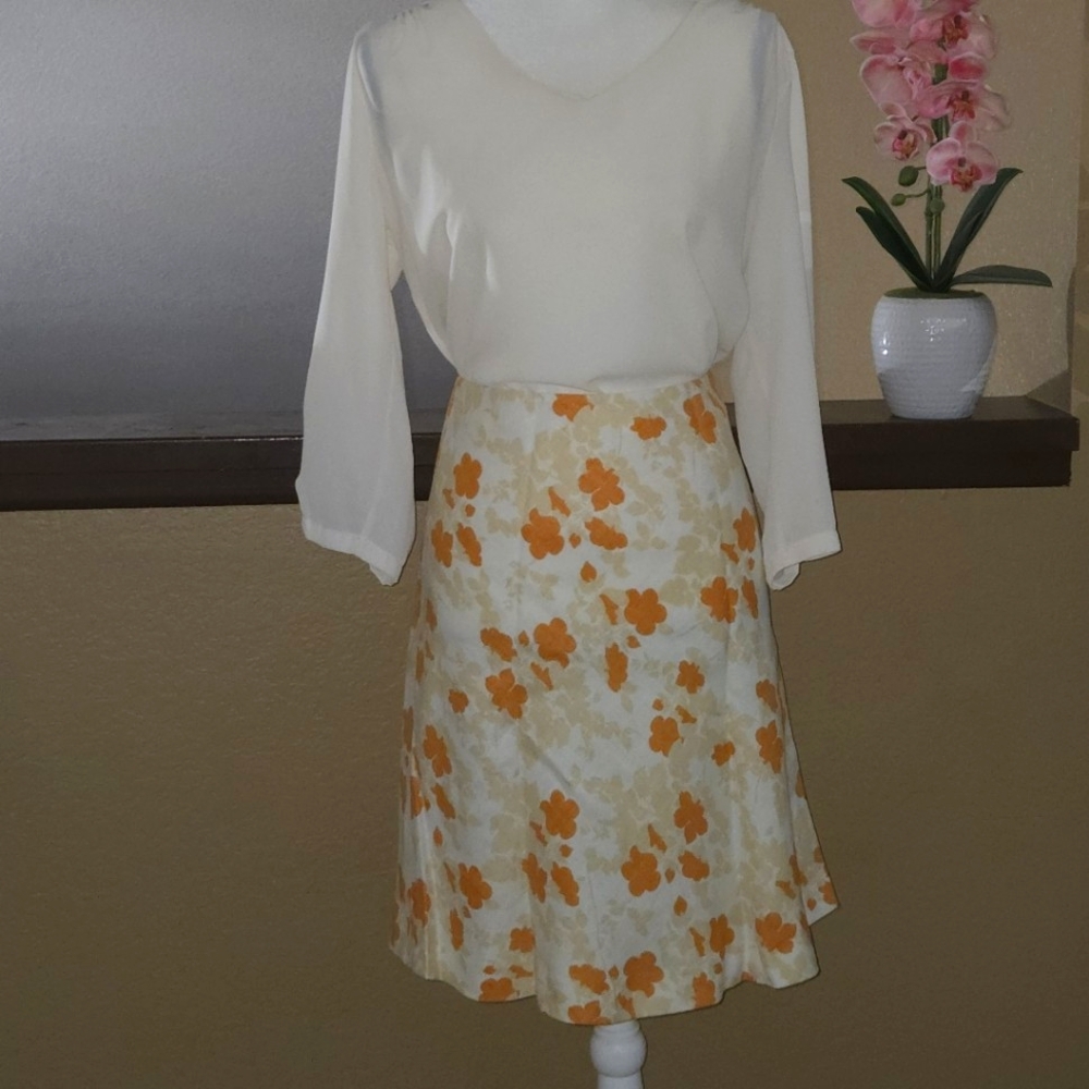 Ann Taylor Petites Floral Linen Skirt – Size 6P – Fully Lined